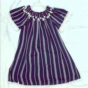 Off the shoulder navy and white dress